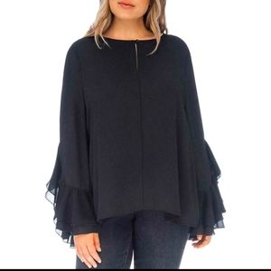 BOBEAU BLACK BOHO FLOUNCE SLEEVE BLOUSE L